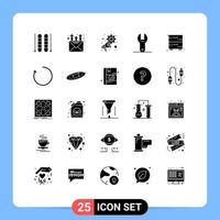 Modern Set of 25 Solid Glyphs Pictograph of arrow drawer megaphone cupboard tool Editable Vector Design Elements