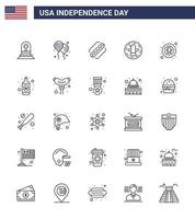 Set of 25 Modern Lines pack on USA Independence Day bird eagle america celebration american Editable USA Day Vector Design Elements