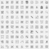 paquete de 100 iconos de líneas universales para móviles y web vector