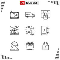 9 Icons Line Style Grid Based Creative Outline Symbols for Website Design Simple Line Icon Signs Isolated on White Background 9 Icon Set vector