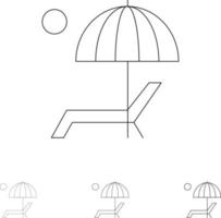 Beach Umbrella Bench Enjoy Summer Bold and thin black line icon set vector