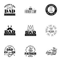 feliz día del padre saludo mano letras insignias 9 negro error tipográfico aislado en blanco plantilla de diseño de tipografía para cartel banner tarjeta de regalo camiseta impresión etiqueta pegatina retro estilo vintage vector il