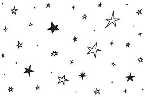 Set of black hand drawn doodle stars in isolated on white background. vector