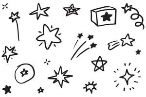 Set of black hand drawn doodle stars in isolated on white background. vector