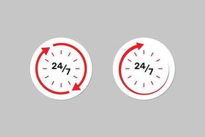 Everyday 24 7 hours service assistance label with clock. vector