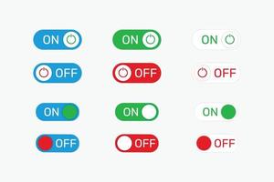 encendido, apagado, rojo, y, verde, botón, conjunto, diseño vector