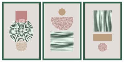 Collection of contemporary art posters in pastel colors. Abstract paper cut geometric elements and strokes, leaves and dots. Great deisgn for social media, postcards, print. vector