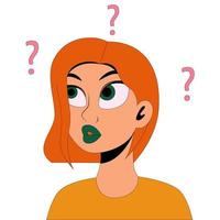 Thinking woman. Problem solving concept. Flat vector illustration