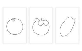 line art drawing fruit symbol element for logo and printable design mangosteen papaya and lime vector