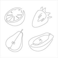 continuous line art fruit concept element collection. orange, strawberry, pear, papaya vector