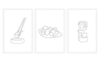 set of food and sushi single line art , continuous line. for logo design and prinable vector