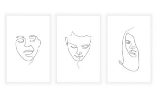 Women's faces in one line art style. continuous line concept. vector