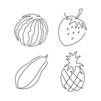 vector minimalismo moderno conjunto de frutas, sandía, fresa, papaya, ilustración de dibujo de piña.