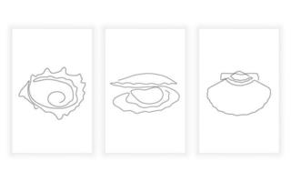 continuous line art sea and shellfish concept element collection. minimal concept. vector