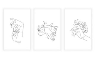 conjunto de arte de línea de gestos femeninos y manuales, línea continua. para el diseño de logotipos. vector