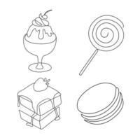 Vector modern minimalism of ice cream donut macaroon and toast line art drawning illustration.