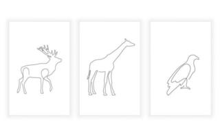 conjunto de arte de línea de vida animal y salvaje, línea continua. para el diseño de logotipos. vector