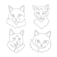 set of cat animal line art and continuous line concept. for logo design. vector
