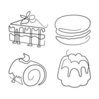 One Line art Drawing dessert and sweet Drawing abstract minimal. cake, macaroon, roll cake, pudding vector