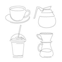 Set of coffee line art on white background. One line drawing style. elegant flower for printable design. vector