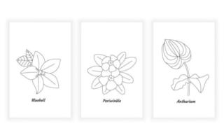 Vector modern minimalism flower line art drawning illustration. bluebell, periwinkle. anthurium