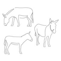 conjunto de arte de línea de burro de granja animal, dibujado a mano para el diseño del logotipo. vector