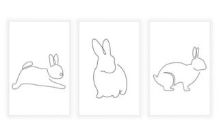 set of pet and rabbit line art continuous line hand drawn for logo design vector