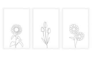 set of flower line art and continuous line minimalist concept. vector
