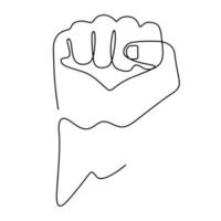 hand and gesture fist in one line art style. Continuous line art in minimalistic for logo and printable design. vector