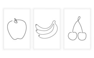line art drawing fruit symbol element for logo and printable design apple banana cherry vector