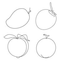 line art and continuous drawing fruit symbol element for logo and printable design mango coconut peach and melon vector