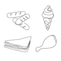 continuous line art fast food concept element collection. minimal concept. vector