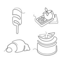 set of dessert and sweet line art , continuous line. for logo design. croissant, popsicle, toast, cake vector