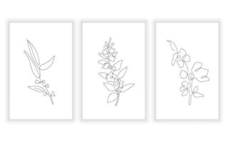 continuous line art flower and botanical concept element collection. minimal concept. vector