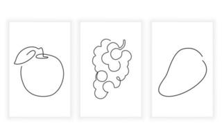 elemento de símbolo de fruta de dibujo de arte lineal para logotipo y diseño imprimible manzana uva y mango vector