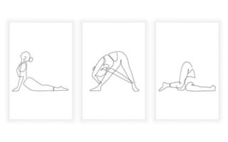 colección de elementos de concepto de ejercicio de yoga de arte de línea continua. concepto mínimo. vector