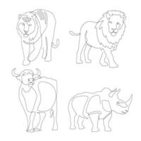 set of wild life animal line art and continuous line concept. vector