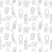 Seamless pattern with set of lines classic and modern telephones. vector