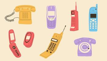 Set of classic and modern telephones. Hand drawn vector illustration.