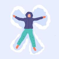 Happy Woman Making Snow Angel Flat Vector