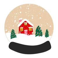 Christmas snow globe with small house and  Christmas tree. Isolated vector illustration