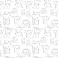 Seamless pattern with Set of  Muscular line torso  icons. Sport and fitness symbol stock vector illustration.