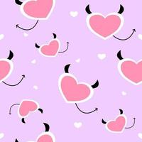 Cute seamless pattern. Devil heart on a pink background. vector