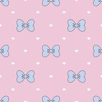 Cute seamless pattern blue ribbon and heart. vector