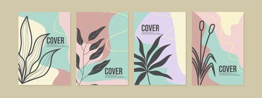 conjunto de diseño de portada de libro moderno de estilo botánico. fondo abstracto con hojas de silueta.cubierta a4 para cuaderno, diario, catálogo, invitación. vector