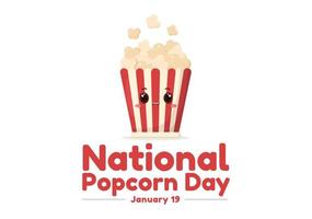 National Popcorn Day on January 19th with a Big Box of Red and White Stripe in Flat Cartoon Background Hand Drawn Templates Illustration vector