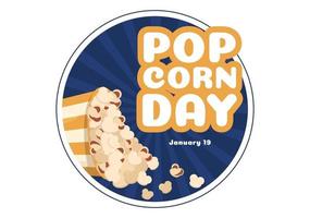 National Popcorn Day on January 19th with a Big Box of Red and White Stripe in Flat Cartoon Background Hand Drawn Templates Illustration vector