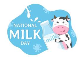 Happy Milk Day Celebration with Splash Drop in Smooth Wave of  White Fresh Milky of Cow in Flat Cartoon Hand Drawn Templates Illustration vector