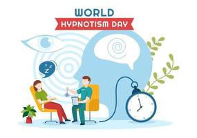 World Hypnotism Day with Black and White Spiral, Altered State of Mind, Hypnosis Treatment Service in Flat Cartoon Hand Drawn Templates Illustration vector