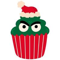 Christmas cupcake Grinch. Draw style. White background isolate. vector illustration.